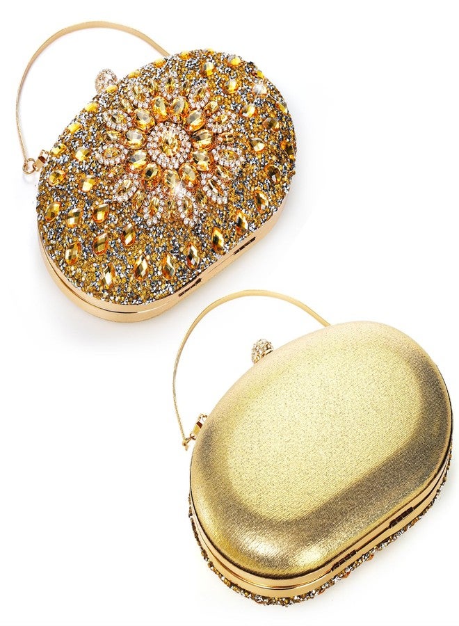 WRINGKIT Rhinestone Evening Clutch Purse, Gold Sparkling Glitter Wrist Clutch Bag with Detachable Chain, Crystal Diamond Lady HandBag for Wedding, Party, Prom, Date Night - Image 3